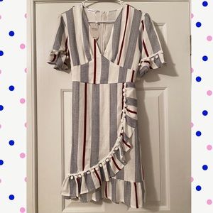 NWT Hount Striped Pom Pom Faux Wrap Dress